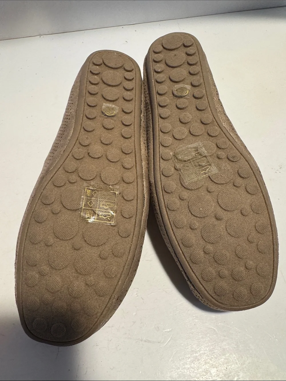 Taupe Suede Perforated Slip-On Loafers